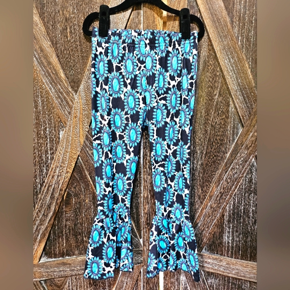 NWT Blue and Black Western Squash Blossom Flared Pants